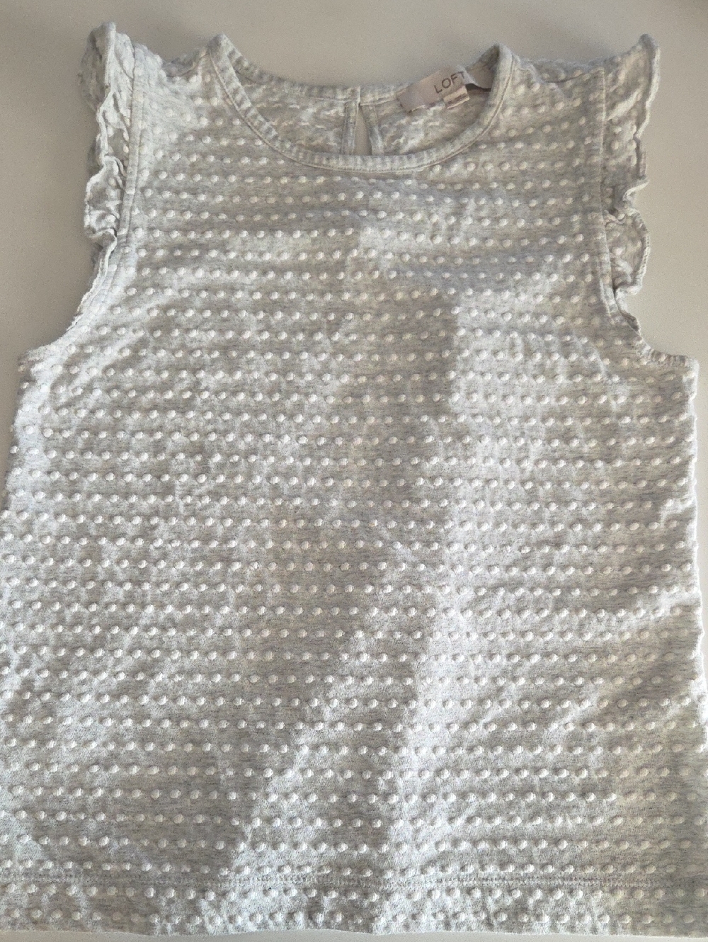 LOFT White Textured Dot Ruffle Sleeve Top